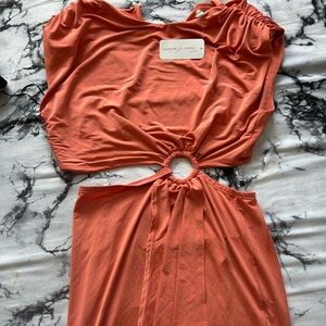 Coral Asymmetrical Ring-Front Women’s Dress